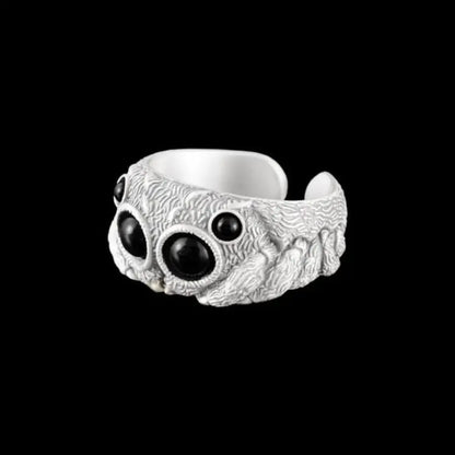 Black Agate Jumping Spider Ring Personalized Electroplated Copper Animal Open Rings Adjustable Opening Fashion Statement Ring