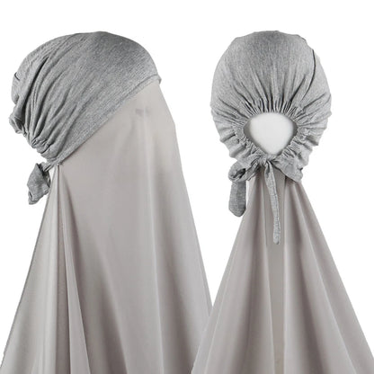 Muslim Instant Hijab Women Bonnet with Chiffon Shawl Head Scarf Cap Inner Headband Stretch Hijab Cover Headwrap Turbante