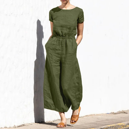 Jumpsuits Women New Summer Solid Color high-waisted Sleeveless Elastic Waist Casual Loose Temperament Rompers Clothing JYFS6542