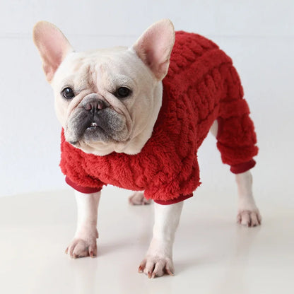 Multi Colors Winter Thick Furry Dog Clothing 4 Legged Fat Dog French Bull Sweatshirts Full Cover Pet Puppy Jumpsuit