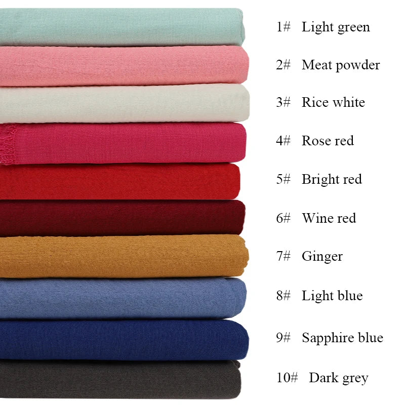 Ramadan Cotton Crinkle Headband Veil Scarves Women Solid Color  Head Wraps Long Scarves Turban Headband Muslim Fashion Headscarf