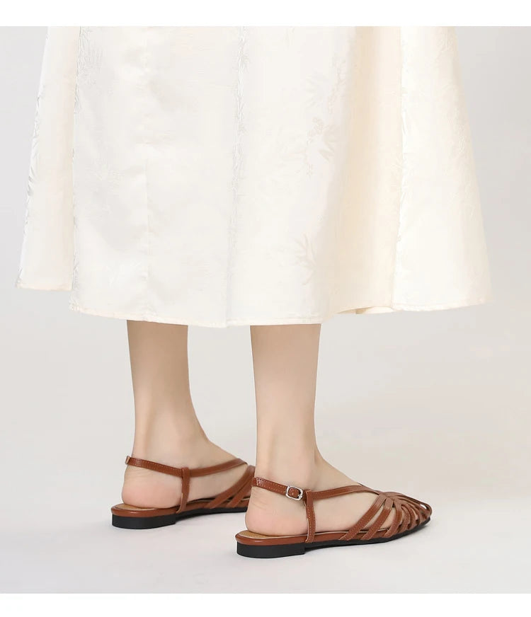 Women Plus Size Flat Gladiator Sandals Summer Sexy Luxury Gold Narrow Band Hollow Out Designer Brand Party Dress Shoes Sandalias