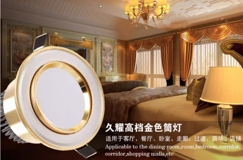 Gold Electroplating Ultra-High Quality Recessed LED Downlights Dimmable 7W9W12W15W COB Ceiling Spotlights AC90~260V For Home Use