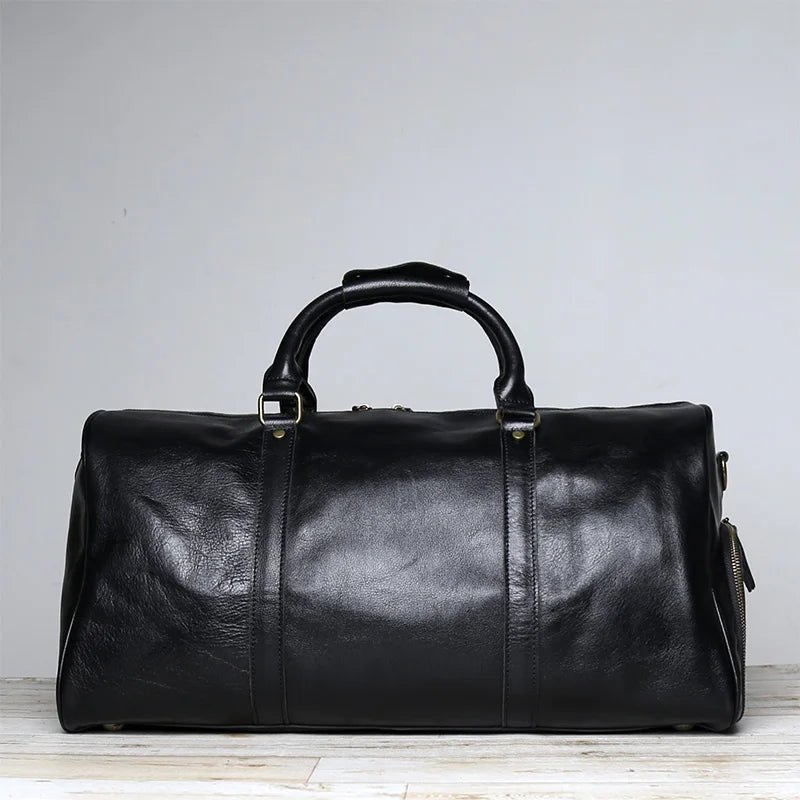 Vintage Embossed Tote High-Capacity Leather For A Short Trip Baotou Leather Belt Shoe Compartment Clothes Duffel Bag Gym Bag