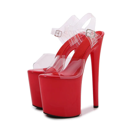 20CM Luxury Designer Women Sandals Transparent Upper Light Pink Platform Pole Dance Shoes Stripper High Heels Open Toe Shoes