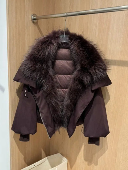 OFTBUY New Winter Jacket Women Large Real Fox Fur Collar Puffer Jacket Loose Warm Parkas Female White Duck Down Coats Female