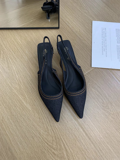 Bailamos Brand New Women Sandals Fashion Pointed Toe Shallow Slip On Ladies Elegant Slingback Shoes Med Heel Pumps Shoes Mujer