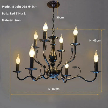 American Retro Cafe Pendant Light Dining Room Black Metal Ceiling Chandelier Industrial Candle E14 Chandelier Lighting