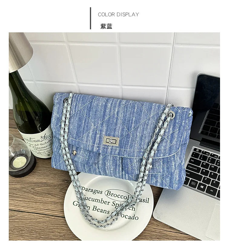 Korean Brand Shoulder Bag 2026 New Denim Side Bags for Women Ladies Crossbody Solid Fashion Chain Designer Daily Commuter City