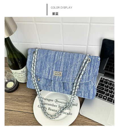 Korean Brand Shoulder Bag 2026 New Denim Side Bags for Women Ladies Crossbody Solid Fashion Chain Designer Daily Commuter City