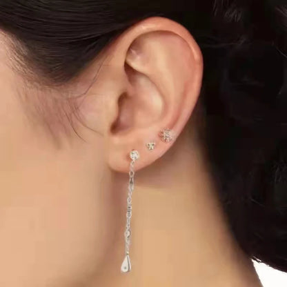 925 Sterling Silver Needle Long Chain Stud Earrings For Women Exquisite Zircon Geometric Tassel Pendant Earrings Luxury Jewelry