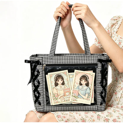 Sweet College Style Ribbon Ita Bag Women Fashion Shoulder Bags Large Capacity Tote Bag For Daily Commuting Transparent Handbag