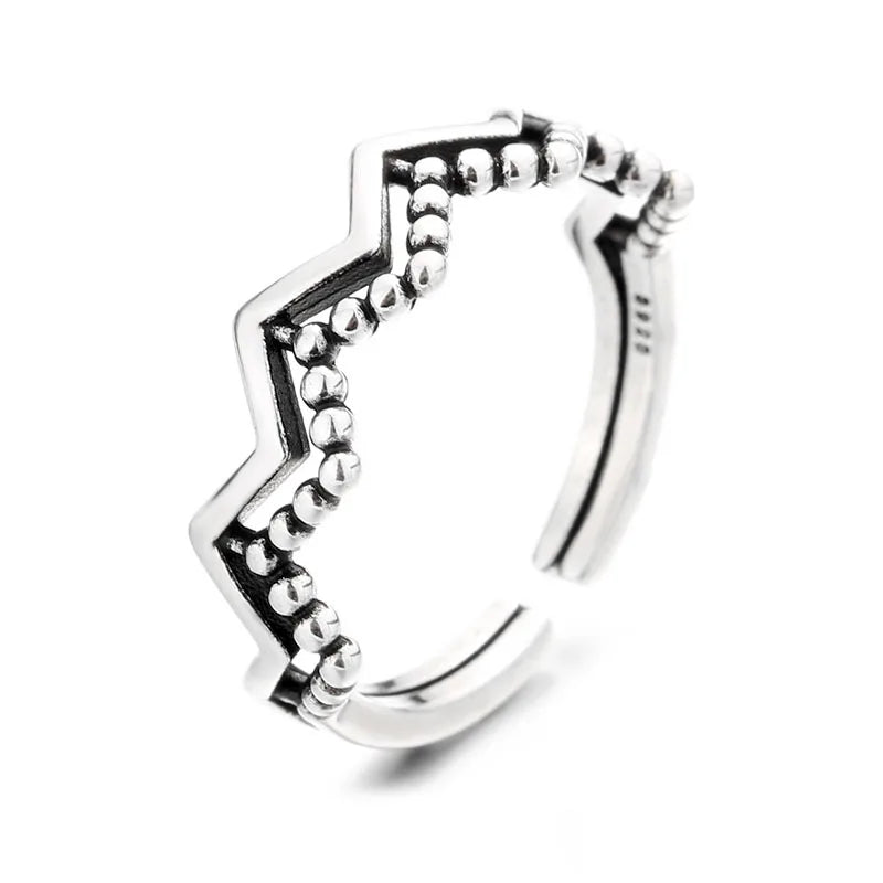 VENTFILLE 925 Sterling Silver Geometric Multilayer Round Bead Ring Female Fashion Punk Temperament Prevent Allergy Charm Jewelry