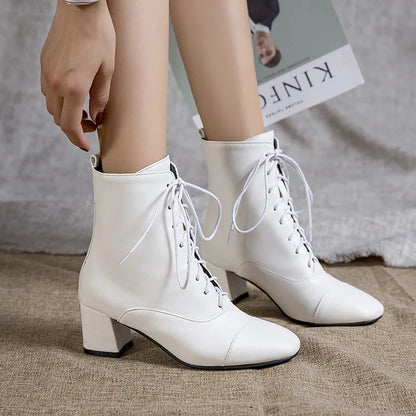 Sexy Ankle Boots For Women Winter Shoes Custom Black White High Heels Lace Up Short Boot Autumn Pumps Large Size 43 WSH5218