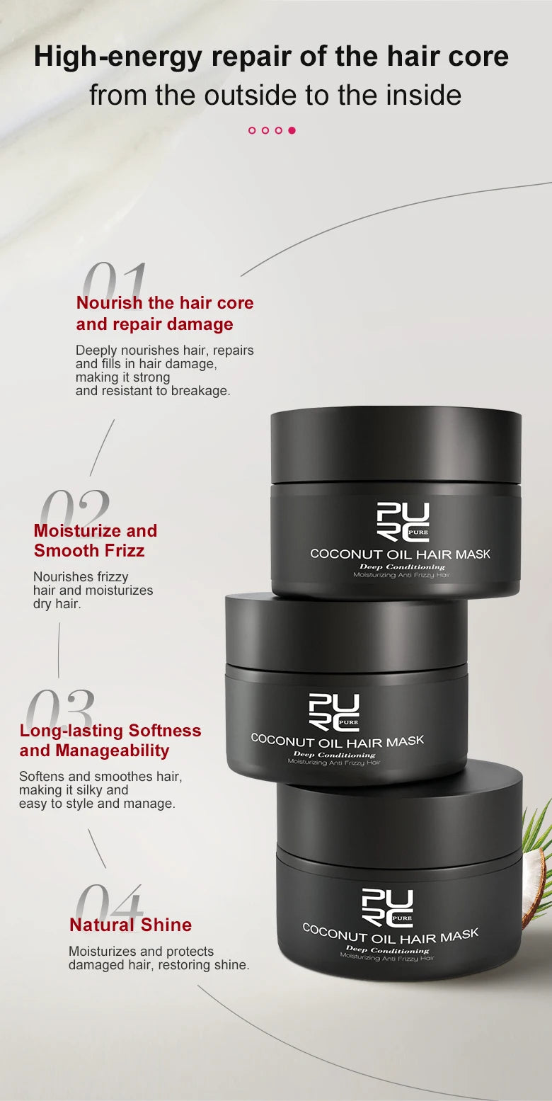 PURC Argan Oil + Coconut Oil Hair Mask Nourishing Smoothing Repair Damaged Hair Shine Soft Hair Treatment Hair Care