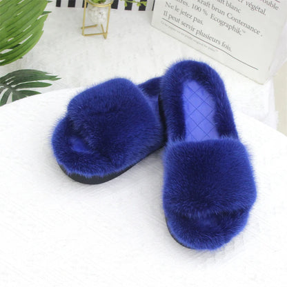 2026 Women Real Mink Fur Slippers Indoor Outdoor Luxury Shoes For Women Comfort Platform Fluffy Slipper Slides For Woman Summer