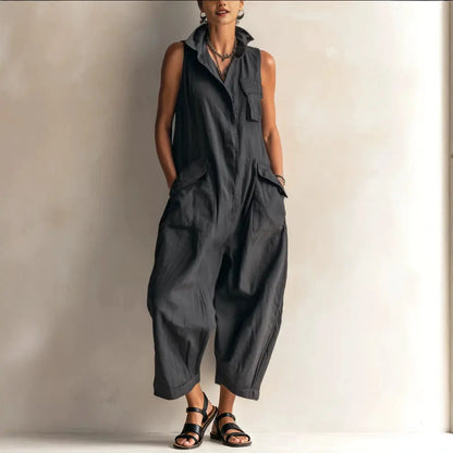 Jumpsuits Women 2026 Rompers Summer Sleeveless Lapel Loose Comfortable Solid Pocket Vacation Casual Jumpsuits Women's Clothing