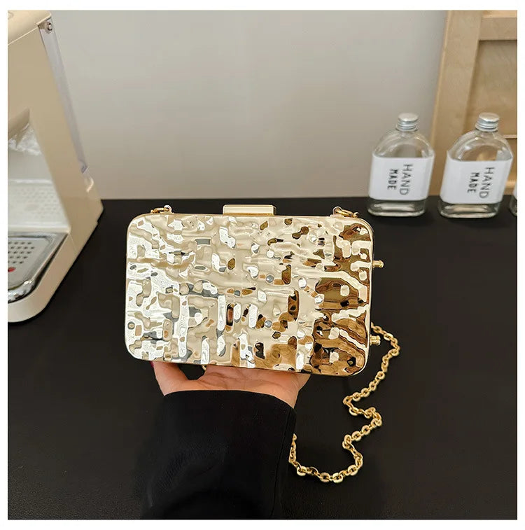 Luxury Golden Evening Bags For Women Wedding Dinner Party Chain Shoulder Cross Body Bag 2024 Designer Purses And Handbags