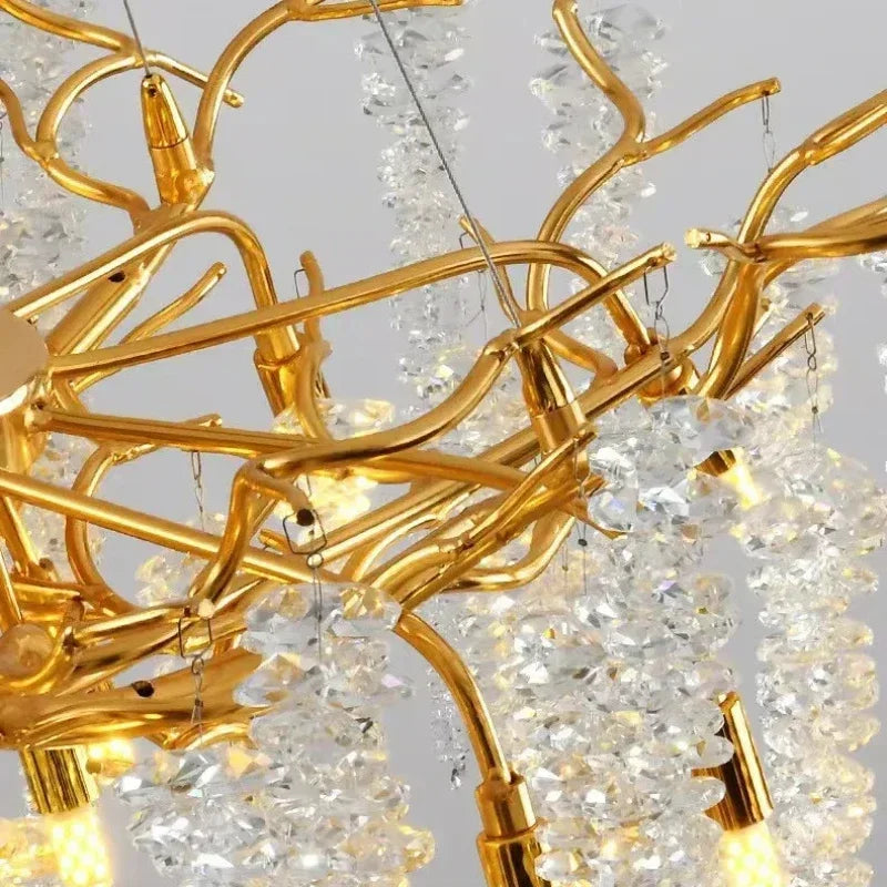 Modern Luxury Gold Branch Tassel Crystal LED Pendant Light Dining Room Living Room Indoor Home Decoration Atmosphere Fixtures
