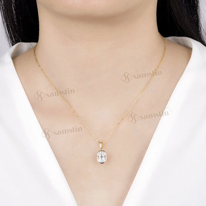 Samstin 2.5CT Oval Moissanite Necklace for Women Solid 14K 10K Yellow Gold Engagement Necklace for Anniversary Christmas Gifts