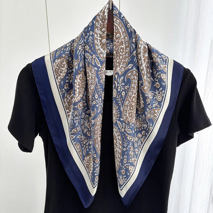 Fashion Bohemian Style Floral Print Women’s Square Silk Scarf Satin Head Wrap Tropical Leaf Flower Design Scarves Bandana Hijab