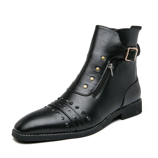 Men's boots autumn new men's 46 British style pointed casual single shoes retro high-top men's shoes motocross boots