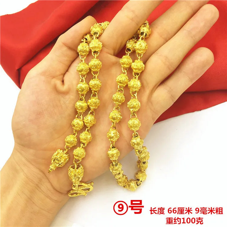 Bold Collection Necklace Men's 24K Gold AU999 - 24K Gold Double Dragon Head Bead, Hexagonal Cloud, Prestige Heirloom