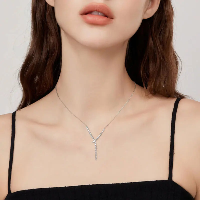 925 Sterling Silver Y-shaped Necklace D-Color Full Moissanite VVS1 Pendent Necklaces with Certificate for Fashion Women Jewelry