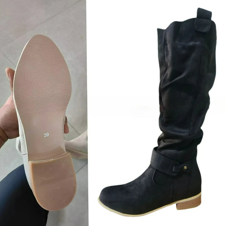 Women's Boots Suede Mid-Calf Boots Low Heel Side Zip Women Casual Shoes Autumn Winter Knee High Boot Retro Plus Size Long Boots
