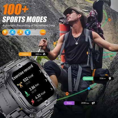 New Men's Smart Watch LED Flashlight waterproof Outdoor Sports Watch Health Monitoring Fitness tracker Suitable for IOS Android