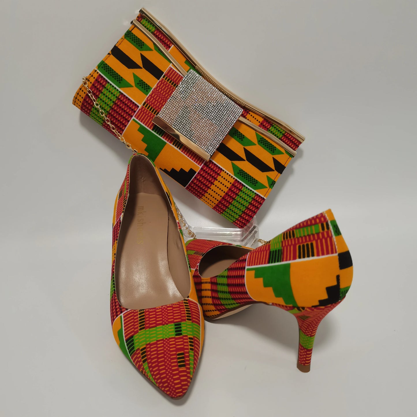 New Pretty Shoes And Purse African Kente Wax Prints Fashion Ankara Bag Match Wax Fabric Women High Heels Shoes 37-42  For Party