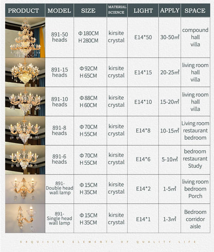 European Style Pendant Lamp Living Room Lamp Crystal Luxurious Atmosphere French Style Restaurant Lamp Duplex Building Lights