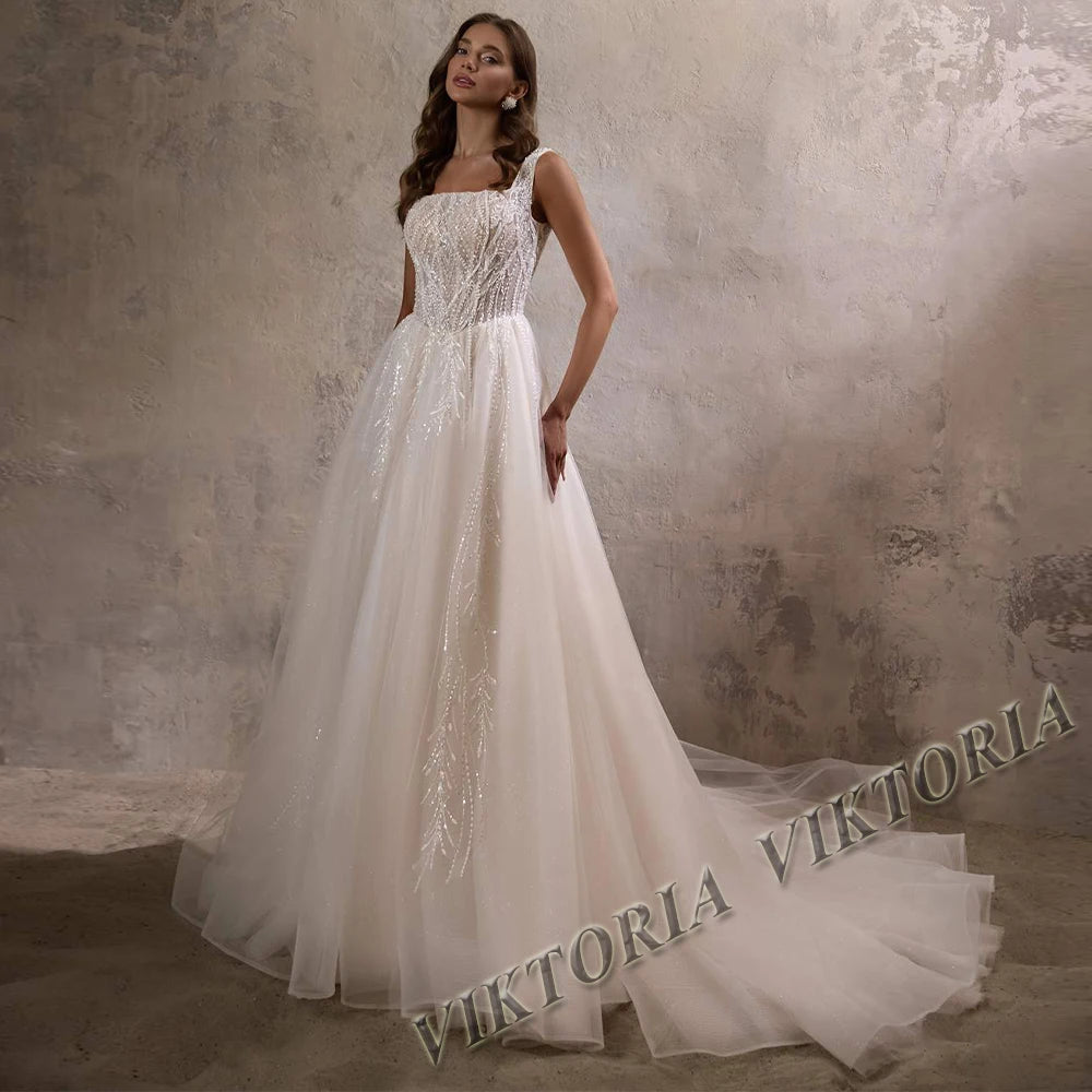 VIKTORIA Charming Corset Wedding Dresses for Bride 2025 Square Collar Sleeveless A-LINE Appliques Vestidos De Novia Custom Made