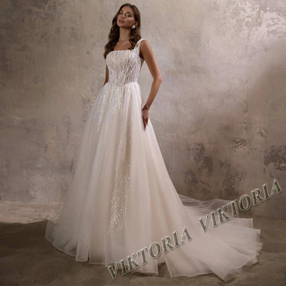 VIKTORIA Charming Corset Wedding Dresses for Bride 2025 Square Collar Sleeveless A-LINE Appliques Vestidos De Novia Custom Made