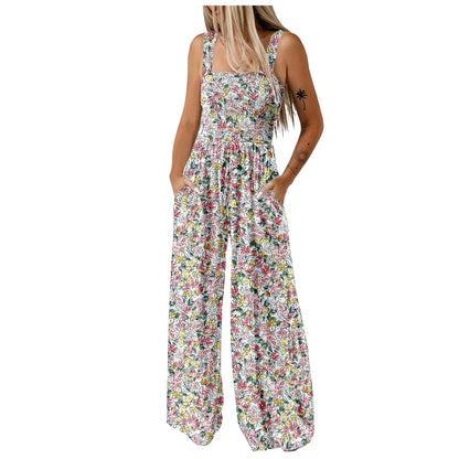 Summer Sexy Sling Jumpsuits Women'S Fashion Printed Loose Pencil Pants Casual Streetwear Elegant Party Female Spaghetti Rompers