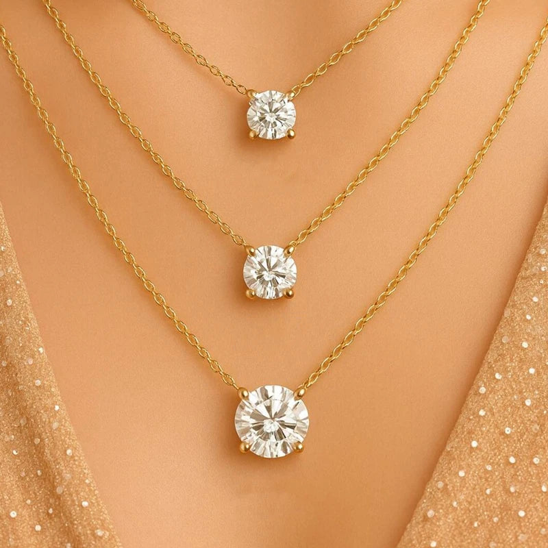 Rrjzz 0.5-5CT Moissanite Pendant Necklace for Women Solitaire D Color Round Cut Lab Imitation Diamond GRA Certified Necklaces