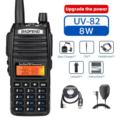 Baofeng UV-82 Walkie-Talkie 5W/8W FM Dual Standby Long Battery Life Outdoor Self-Driving Civil Hand-Held Walkie-Talkie