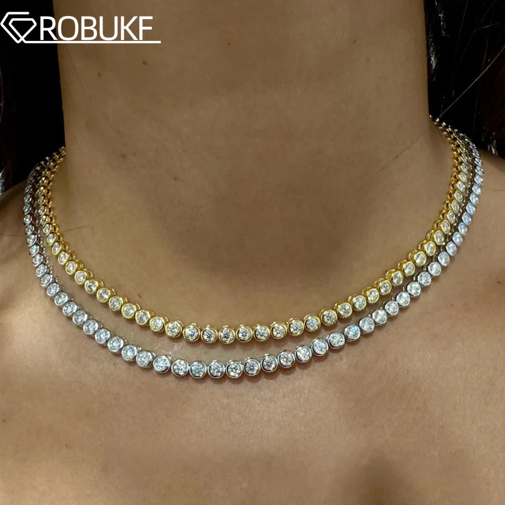 2/3mm Bezel Set Moissanite Tennis Necklace For Women Lab Diamond GRA Certified S925 Silver 18K Gold Plated Bubble Chain Jewelry
