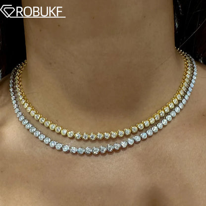 2/3mm Bezel Set Moissanite Tennis Necklace For Women Lab Diamond GRA Certified S925 Silver 18K Gold Plated Bubble Chain Jewelry
