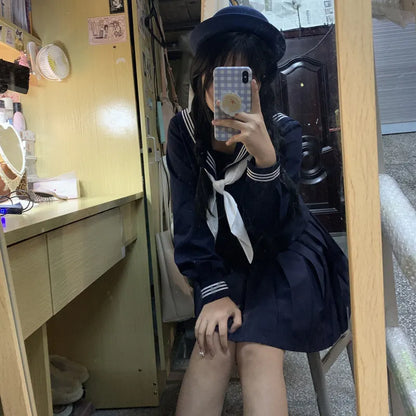 Orthodox JK Uniform School Uniform Basic Navy Navy College Style School Supply Middle Sailor Uniform Autumn and Winter Suit