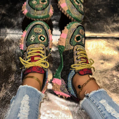 Fashion Casual Shoes Rhinestone Shoes Women Luxury Sneakser Diamond Breathable  Designers Casual Platform Non Slip Running Shoes