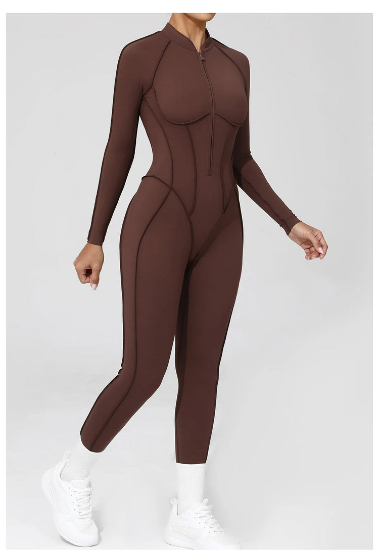 One Pieces Long Jumpsuits Sexy Womens Overalls Mono Streetwear Yellow Body Long Sleeves Woman Clothing Summer Gym Sportswear