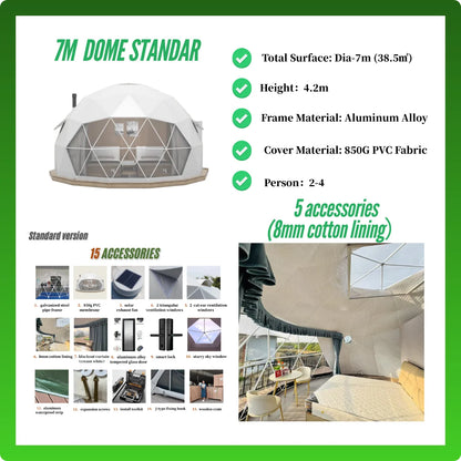 Tent for Hotel Camping Resort Europe in Stock 6M 7M  Luxury Outdoor Starry Sky Room Spherical Tent PVC Aluminum Geodesic Dome