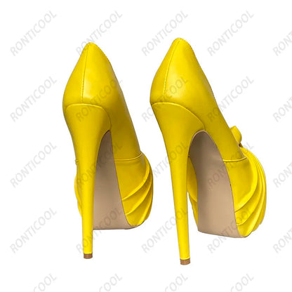 Ronticool New Fashion Women Platform Pumps Stiletto Heels Peep Toe Gorgeous Gold Party Shoes US Plus Size 5-20
