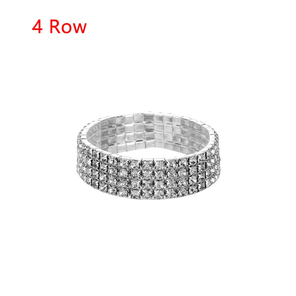 1-10 Rows Fashion Jewelry Bridal Wristband Crystal Rhinestone Elastic Bangle Stretch Bracelet Wedding Bridal Jewelry