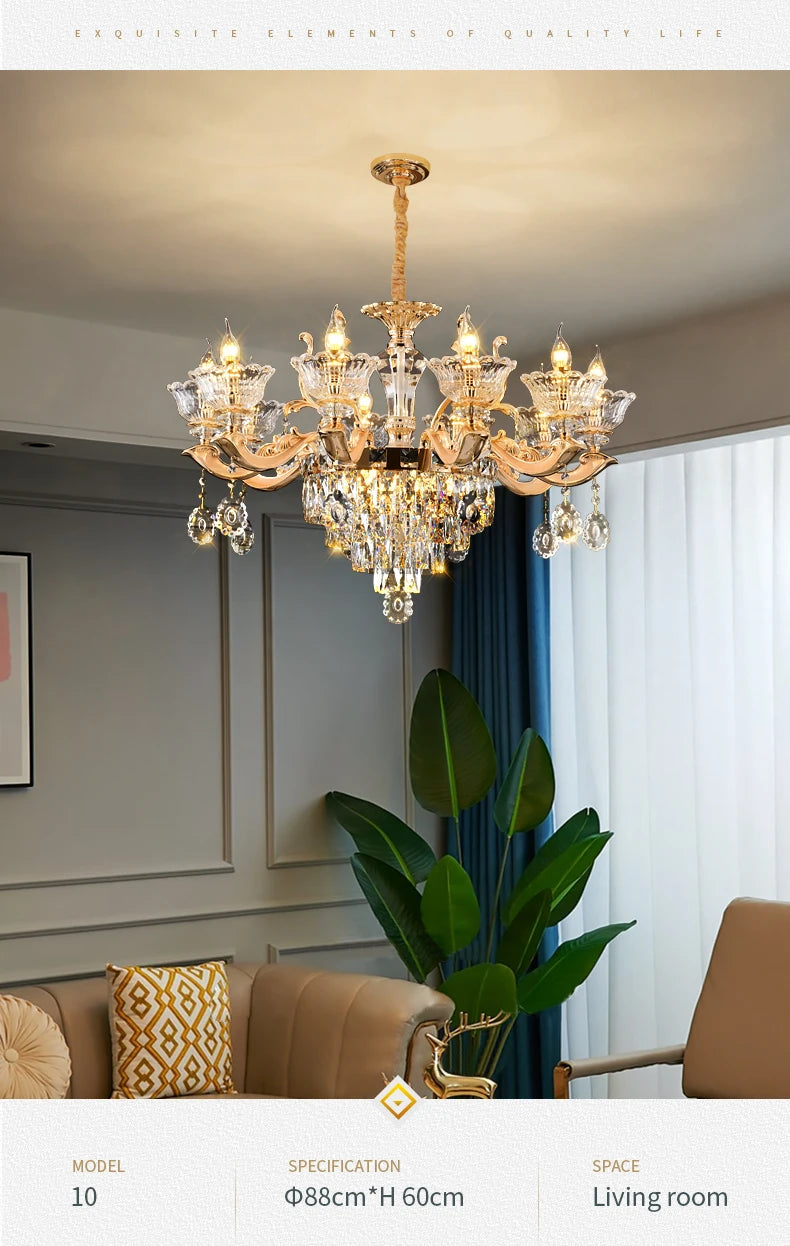 European Style Pendant Lamp Living Room Lamp Crystal Luxurious Atmosphere French Style Restaurant Lamp Duplex Building Lights