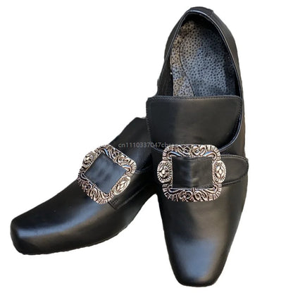 Vintage Medieval Renaissance Frock Shoes Unisex Block Heels With Buckle Boot Halloween Cosplay Costume Party Historical Footwear