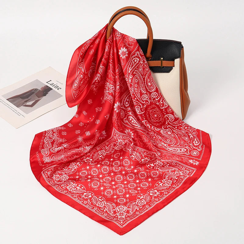 70Cm Square Paisley Printed Women Scarf Silk Satin Scarves Shawl Designer Headband Hijab Bandana Wrap Bufanda
