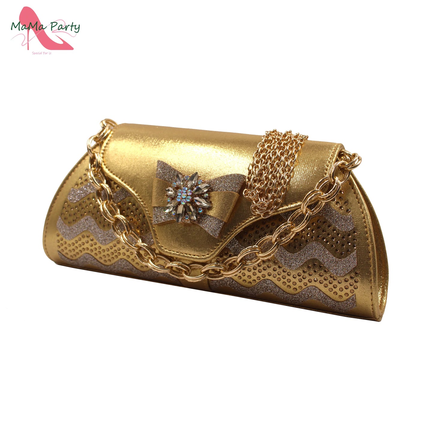 Golden Elegant Ladies Shoes Matching Bag Set Slingbacks Peep Toe Low Heels Fashion New Design Italian for Wedding