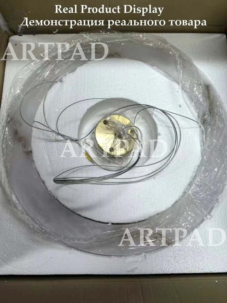 Round Faux Marble Chandelier Lights for Living Room Dining Room Resin Marble-effect Hanging Pendant Lamp Ring for High Ceiling